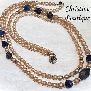 Orena Paris Big & Bold Pearls & Rhinestones Rhondells 33" Necklace 2 strand